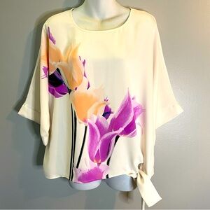 ALFANI Women's Ivory Tulip Print Relaxed Fit Top SZ/Med